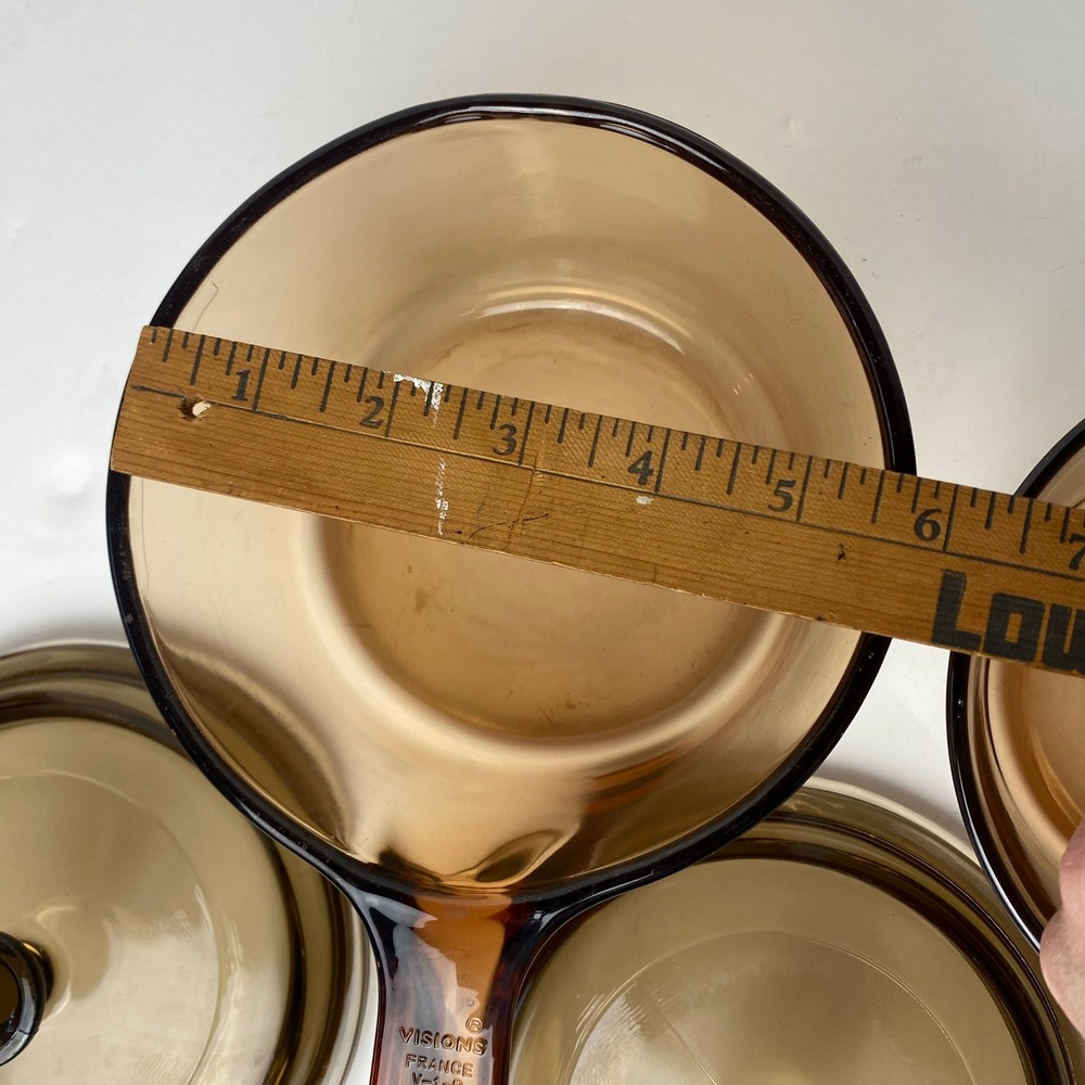 Vintage Visions Corning Amber Glass Saucepan Set 1L 1.5L V-1-B France with Lids - Picture 7 of 14